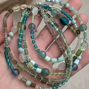 Handmade Green & Teal Beaded Multi-Strand Bracelet
